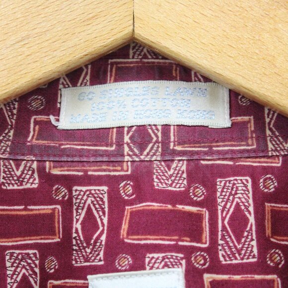 Vintage Burma Bibas Shirt Men Red Button Down Retro Pattern Collared Size XL 90s - Picture 7 of 10
